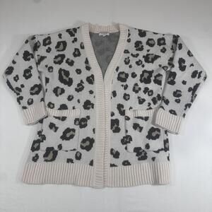 Andree By Unit Womens Leopard Animal Print Long Sleeve Cardigan w/ Pockets Sz M